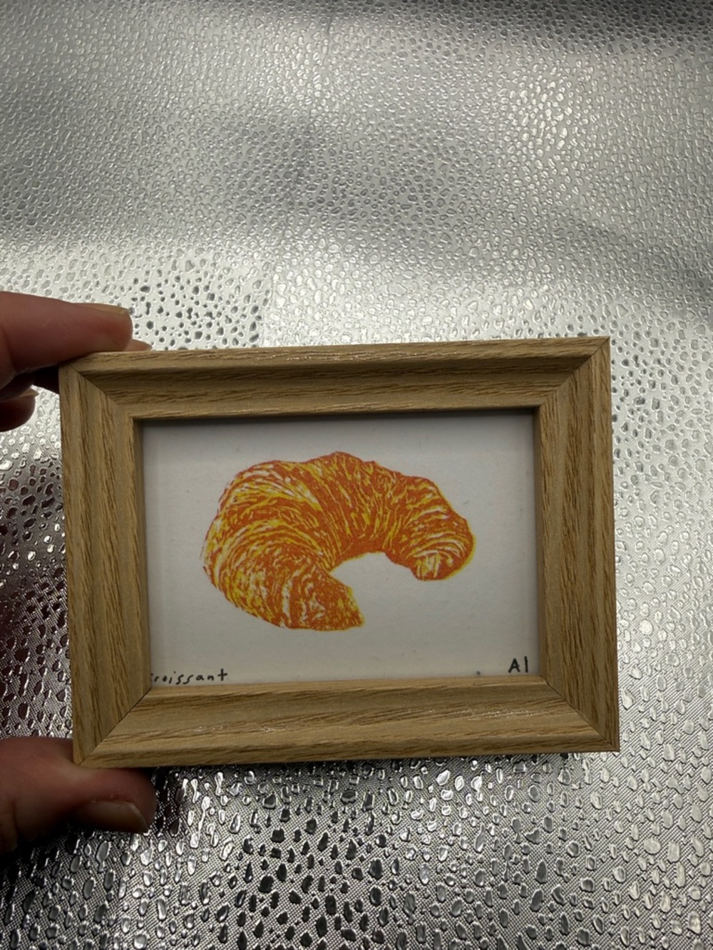 Inciardi Orange Croissant Art Print in Natural Wood Frame